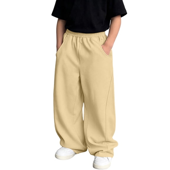 SJLDQY Boys Baggy Pants Elastic Waist Straight leg Sweatpants for Boys Fall Winter Casual Trousers with Pockets