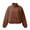 Brown, variant on Women's Textured Baseball Jacket, High Neck Zipper Front Loose Fit Coat, Elastic Drawstring Hem Casual Outerwear, Side Pocket Streetwear Style, Comfortable Oversized Top Black L