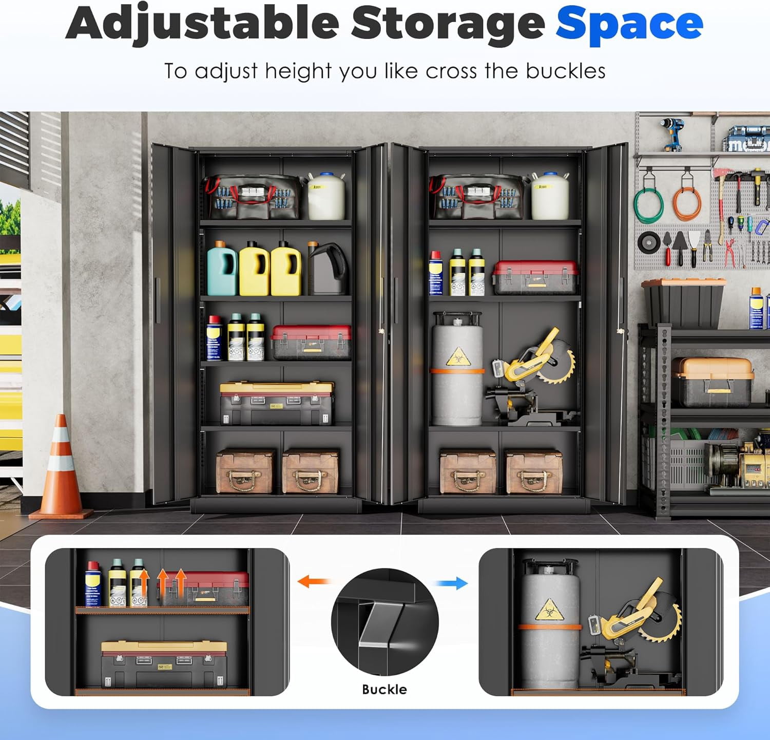 SOLAURA Metal Storage Office Cabinets with Locking Doors and Adjustable Shelves, 71 inch Tall Steel Storage Cabinet for Office, Home (Black)