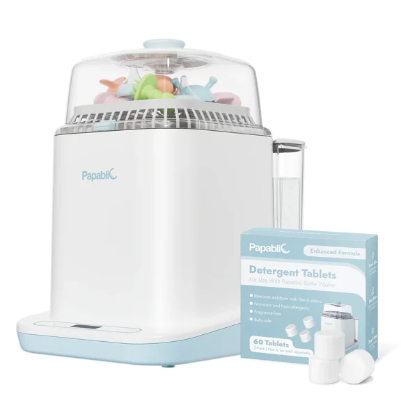 Papablic Bottle Washer Pro, 4-in-1 Baby Bottle Washer, Sterilizer & Dryer with 60 Cleaning Tablets