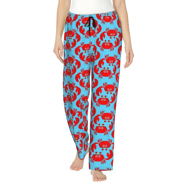 Fotbe Cartoon Crabs Pantalones de Pijama para Mujer, Pantalones de Dormir, Pantalones Pj con Cordón y Bolsillos-Medium