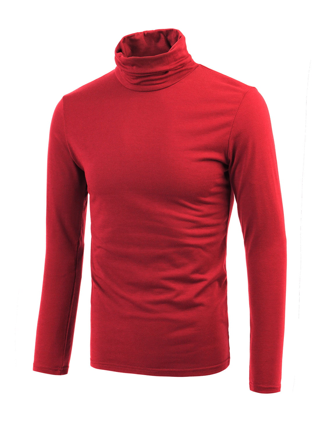 Men Soft Slipover Turtle Neck Full Sleeves Stretchy Shirt Red L ...