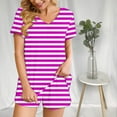 thumbnail image 7 of Fashion 2 Piece Sets for Women Summer Plus Size Striped Casual Home Two-piece V-neck Top With Pocket Shorts Set, 7 of 7