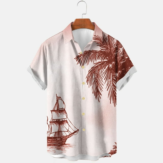 Weiqiqre Men's T-shirts Loose Fit, Floral Print Tropical Button Down Shirts