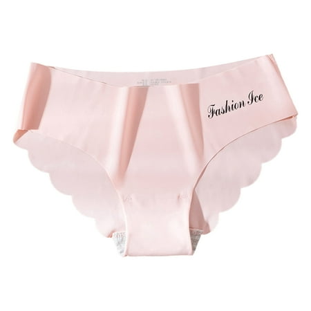 Ploknplq for Women Cotton Thongs for Women Plus Size Mid Waists Silk Seamless Logo Traceless Ice Silk Panty Soft Underwear Seamless Underwear for Women Panties for Women Pink M