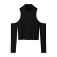 thumbnail image 2 of UoCefik Mens Cold Shoulder T-shirts Mock Neck Knit Tee Tops Sports Fitness Fashion Streetwear Slim Fit Tops Black 3XL, 2 of 6