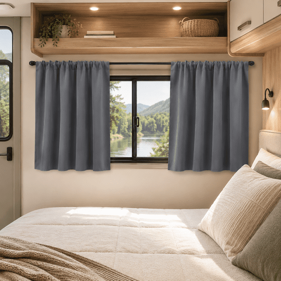DONGPAI RV Dinette Blackout Short Curtains, 2 Panels Rod Pocket Tier Curtains for Caravans, Touring Cars & Jets, Noise Reducing Light Blocking Small Window Drapes for Kitchen Basement Cabinet
