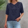 thumbnail image 7 of ClodeEU Women's Summer Short Sleeve Round Neck Cotton Linen Shirts,Retro Embroidered Boho Blouse Tops Navy,Womens Plus XL, 7 of 7