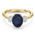 thumbnail image 3 of Gem Stone King 18K Yellow Gold Plated Silver Blue Sapphire and White Moissanite Engagement Ring for Women | 2.66 Cttw | Oval 9X7MM | Gemstone September Birthstone | Size 8, 3 of 7