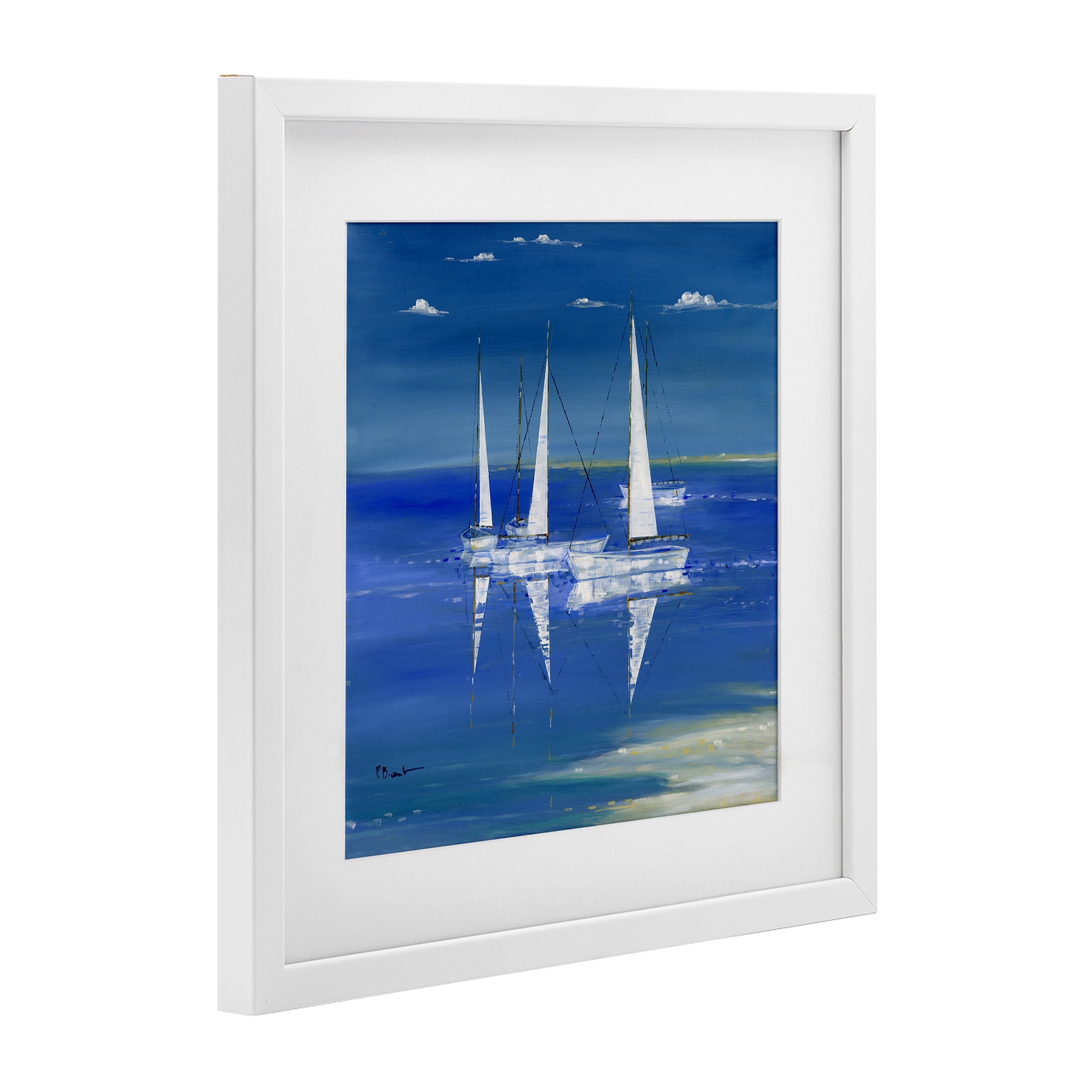 Stupell Industries Serenity Sailboats Reflected on Water White Framed Print Under Glass, design by Paul Brent