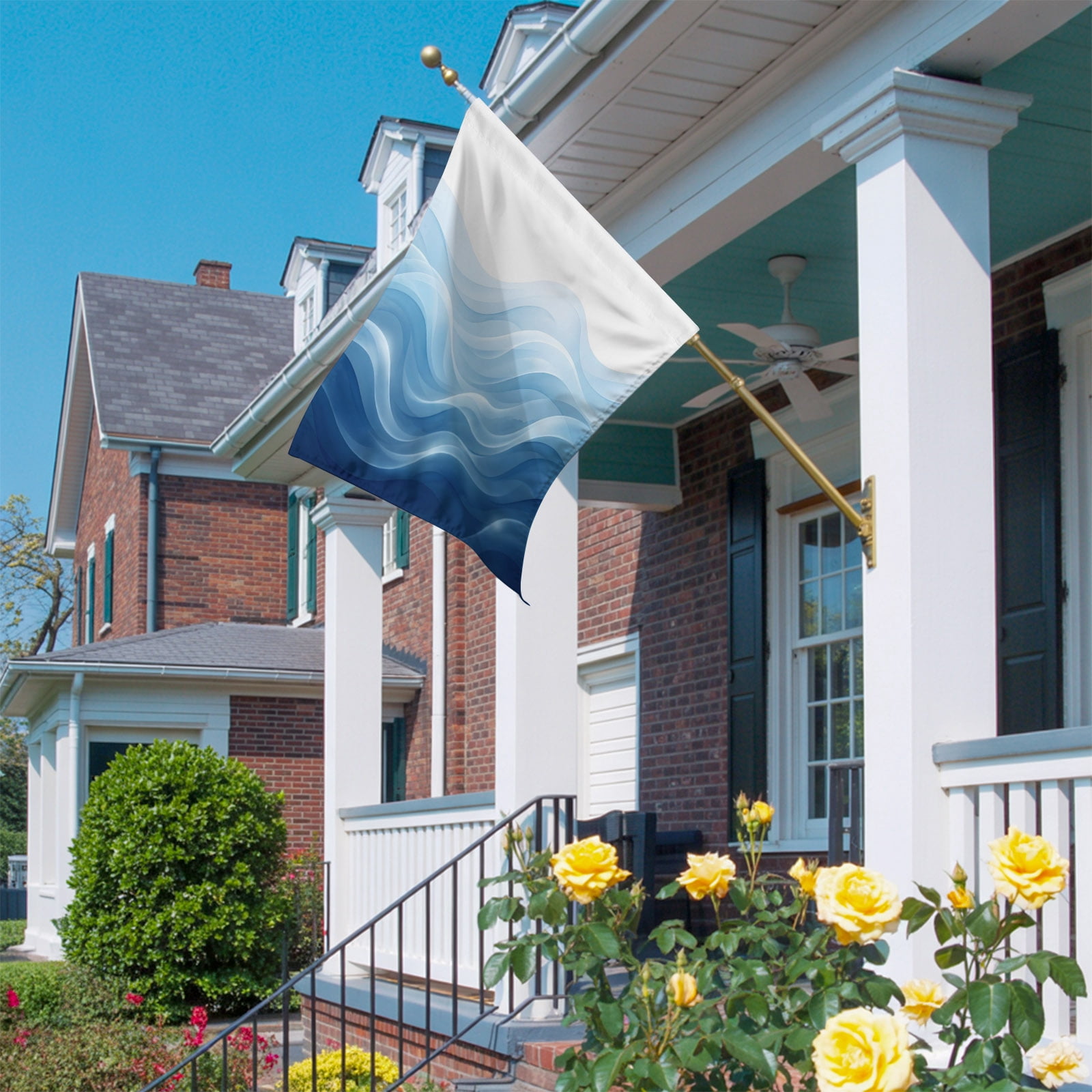 Blue Ombre House Flag 28 x 40 Inches, Abstract Modern Gradient Ripple Weather Proof Outdoor Patio Flags Double Sided Small House Decoration for Yard Lawn Outside Home