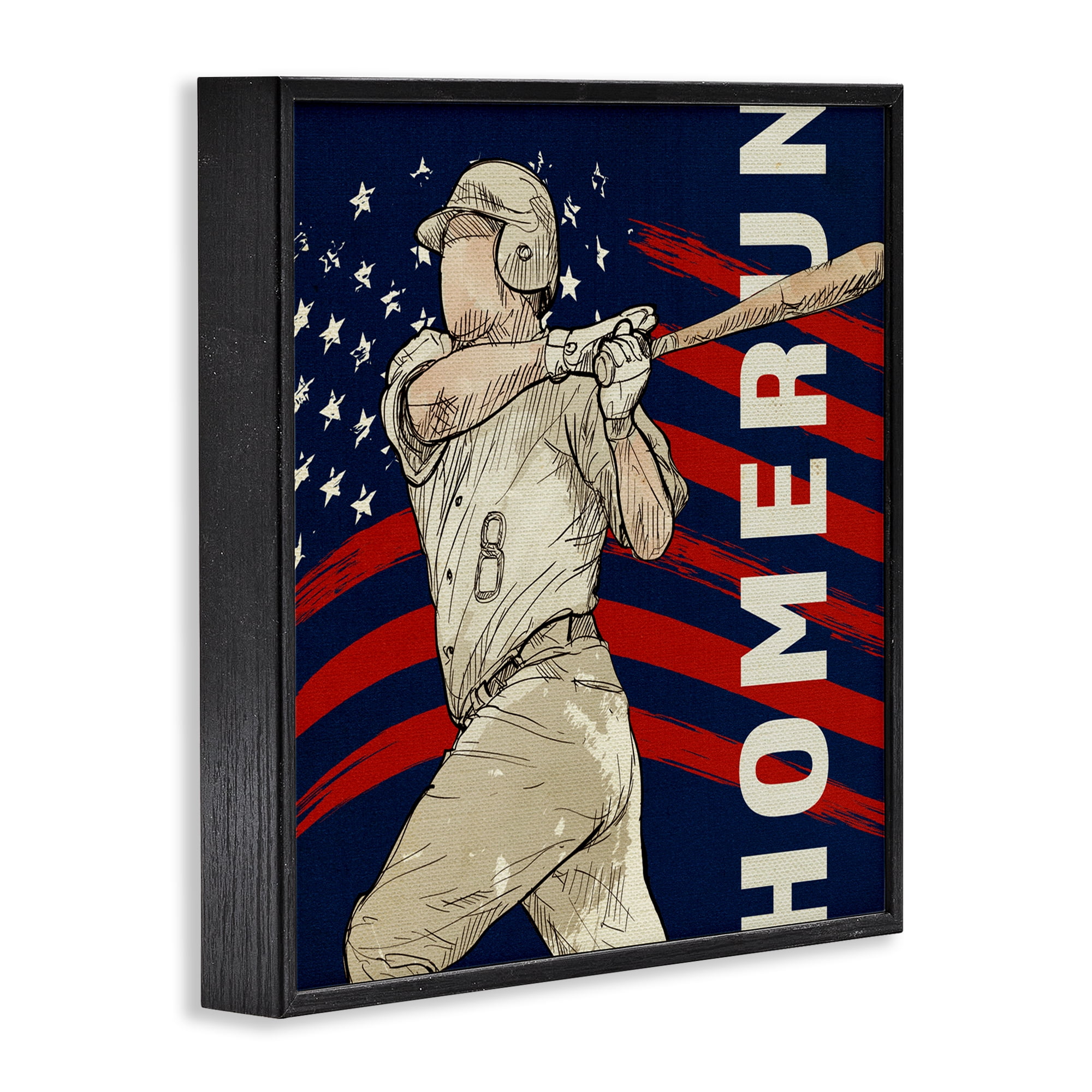 Patriotic Home Run Baseballer Black Framed Giclee Art, design by LightBoxJournal