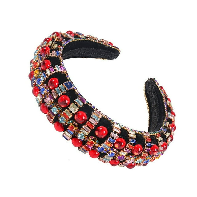 MesaSe Vintage Femmes Faux Rubis Multicolore Strass Cheveux Cerceau Large Bandeau Chapeaux