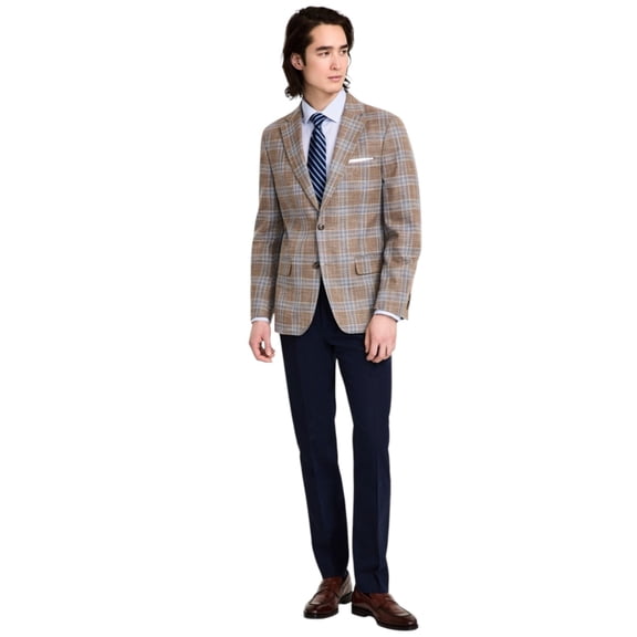 Tommy Hilfiger Mens Modern fit Sport Coat Blazer 38 S Beige Plaid Stretch