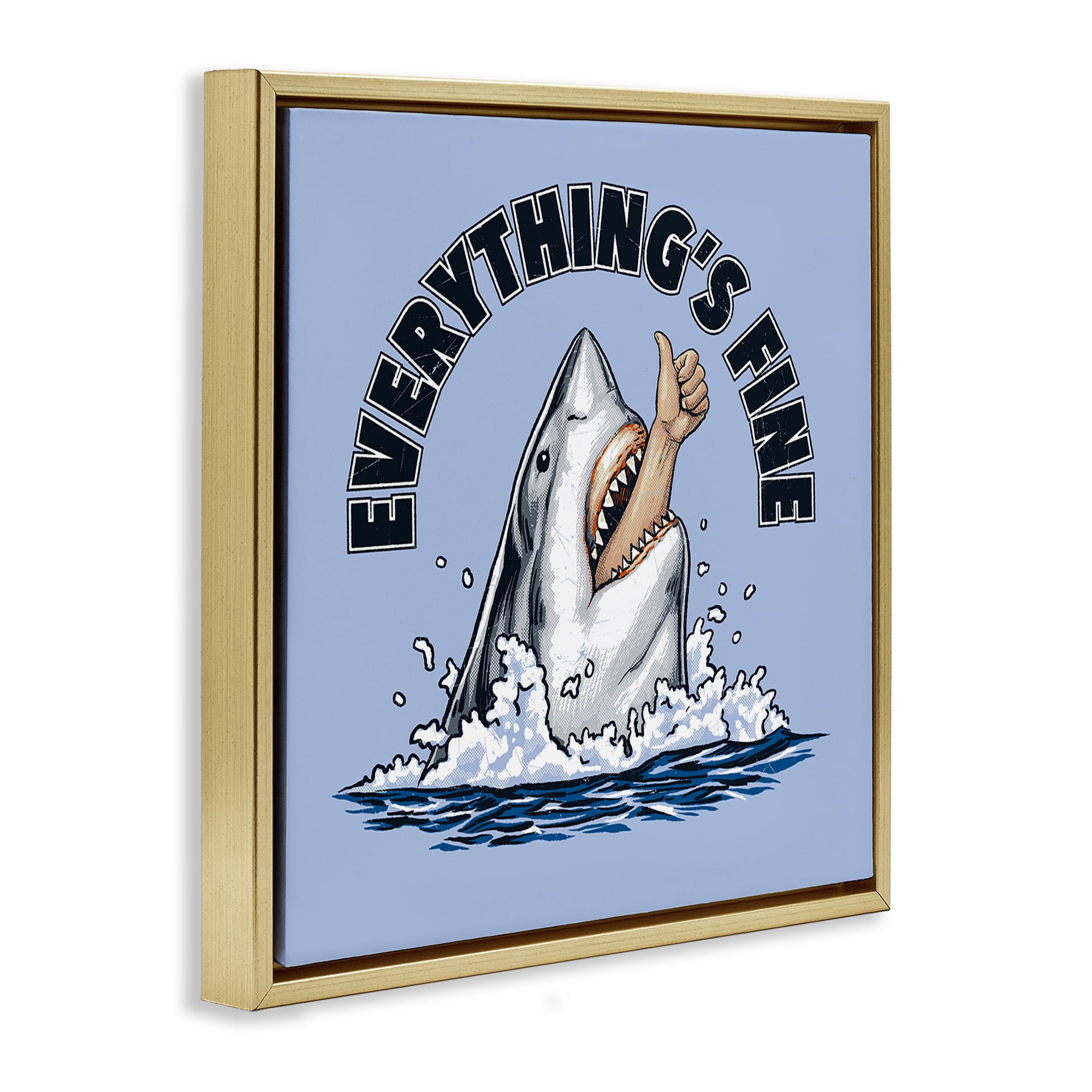 Everything's Fine Shark Bite Gold Framed Floater Canvas Wall Art, design by Jedco Brands Inc.