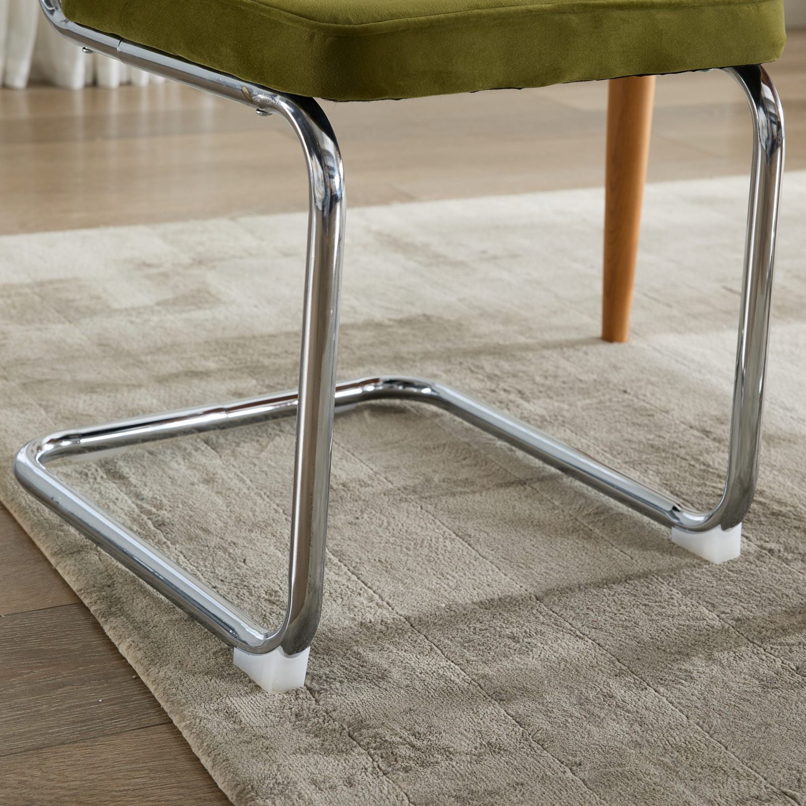 MAYEERTY Mid-Century Modern Dining Chairs - Velvet, Natural Cane Back, Chrome Base, Breuer-Designed, Olive Green, Set of 2