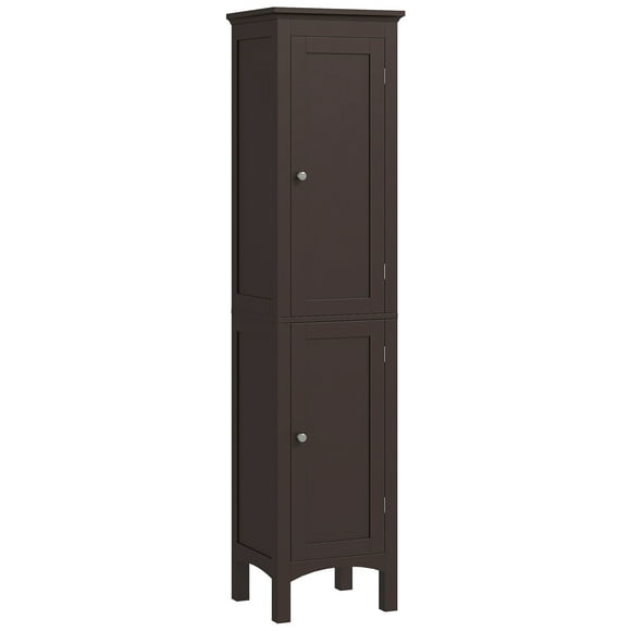 kleankin Bathroom Tall Storage Cabinet with Adjustable Shelves, Dark Brown