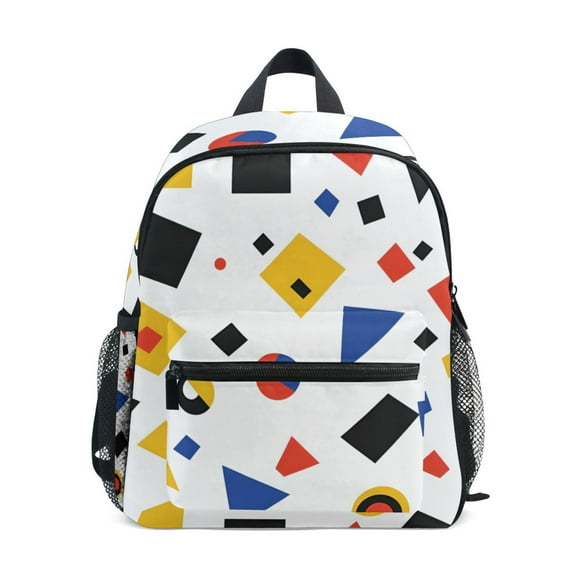 FORMRS School Backpack with Front Zippered Pocket 12" Student Travel Daypack, Black Simple Shapes