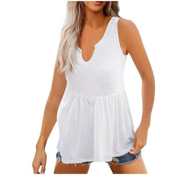 ZyeKqe Tank Tops for Women Casual Sleeveless Shirts Deep V Neck Dressy Casual Blouses Top Babydoll Blouses