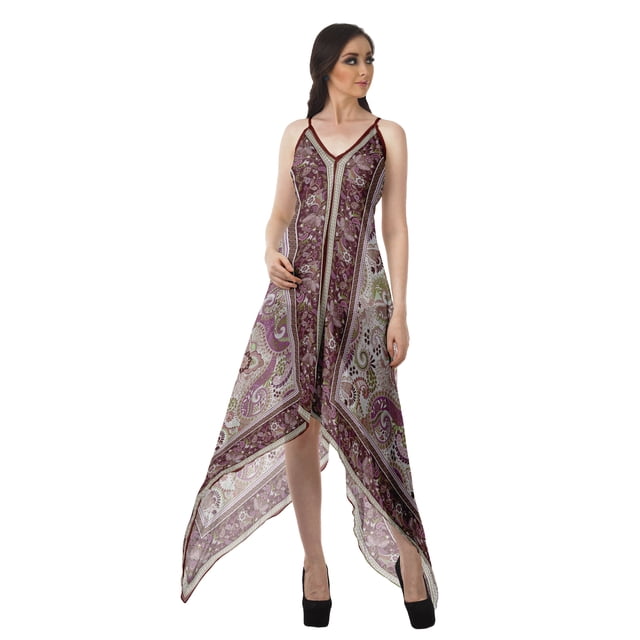 Moomaya Robe Mouchoir Femme Imprimée à Dos Nu Robes d'Été Femme