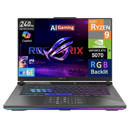 ASUS ROG Strix G16 AI Gaming Laptop 16.0in 240Hz IPS WQXGA Display (AMD Ryzen 9 9955HX, NVIDIA GeForce RTX 5070 8GB, 32GB DDR5, 1TB PCIe SSD, RGB KB, WiFi 6E, Webcam, Bluetooth 5.3, Win 11 Pro)