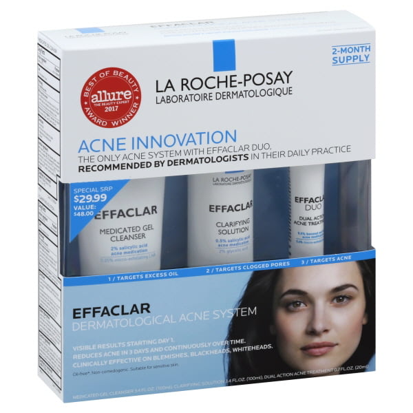 La Roche Posay Effaclar Dermatological Acne Treatment Step System Kit With Medicated Gel