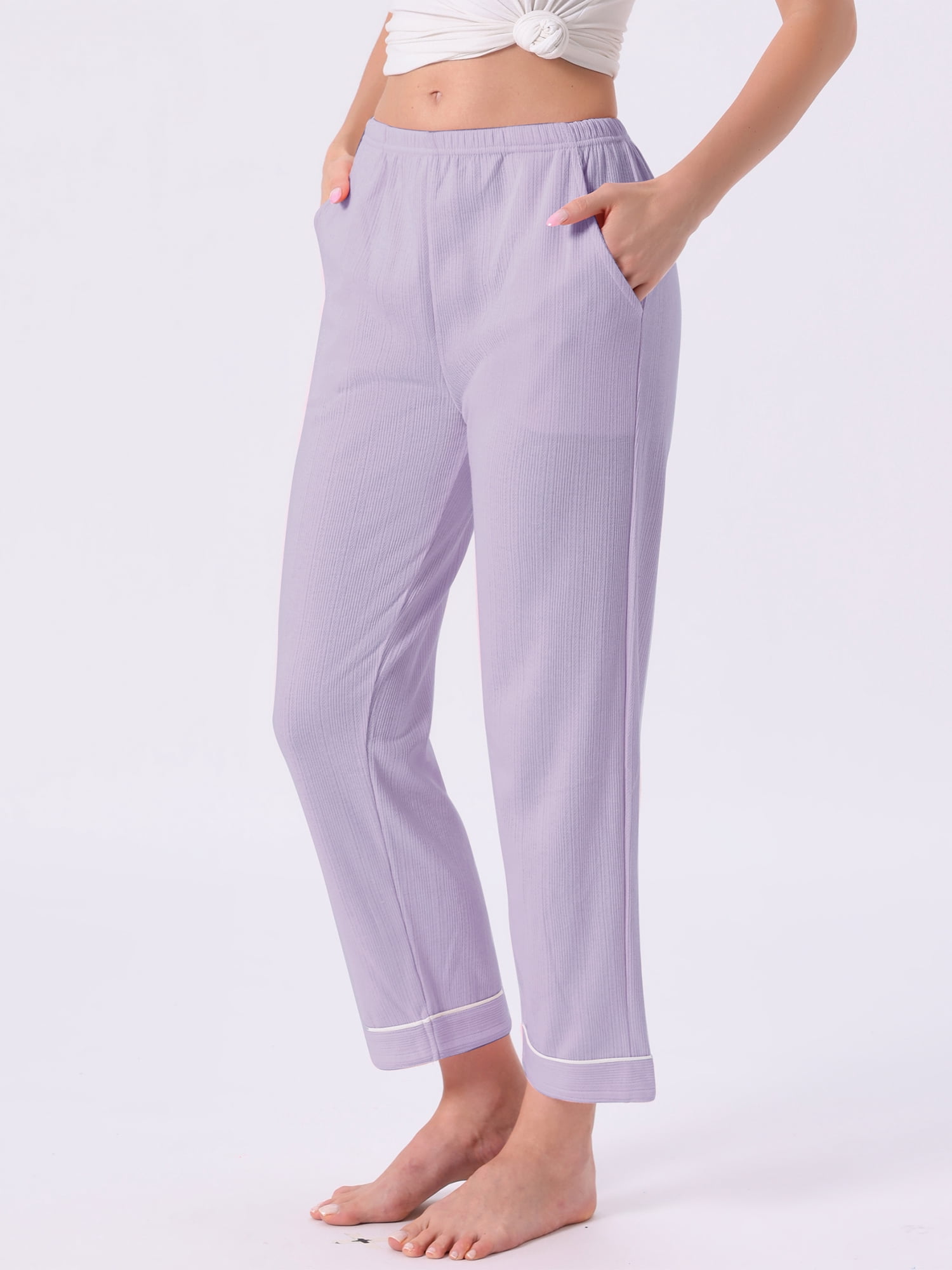 DARING DIVA Women's Cotton Knit Ribbed Elastic Waist Loungewear S Purple