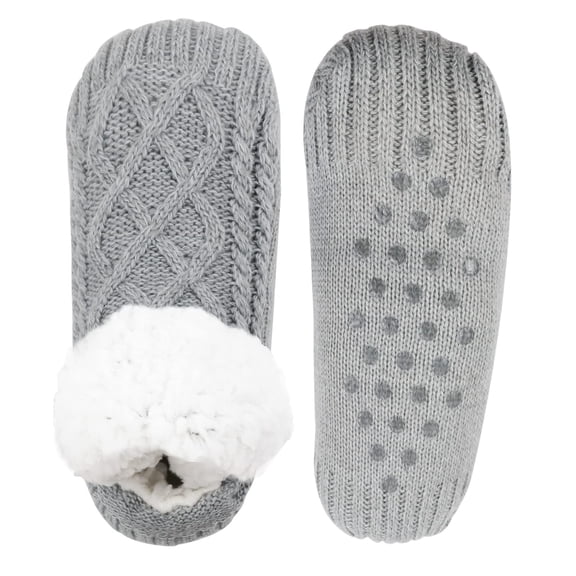 YUNOVA Women Knitted Slipper Socks Cozy Sherpa Fuzzy Socks Non Slip Socks Winter Indoor Double Layer Bedroom Slipper Socks