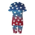 thumbnail image 3 of Pounoo Women's 2 Piece Outfits Knit Sets Independence Day Style Lightweight Breathable V Neck Short Sleeve Star Print Top And Biker Shorts Gift, 3 of 6