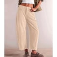 thumbnail image 4 of Women'S Corduroy Pants Mid-Rise Elastic Waist Cord Pant Casual Wide Leg Baggy Trouser with Pockets Cream White XL, 4 of 9