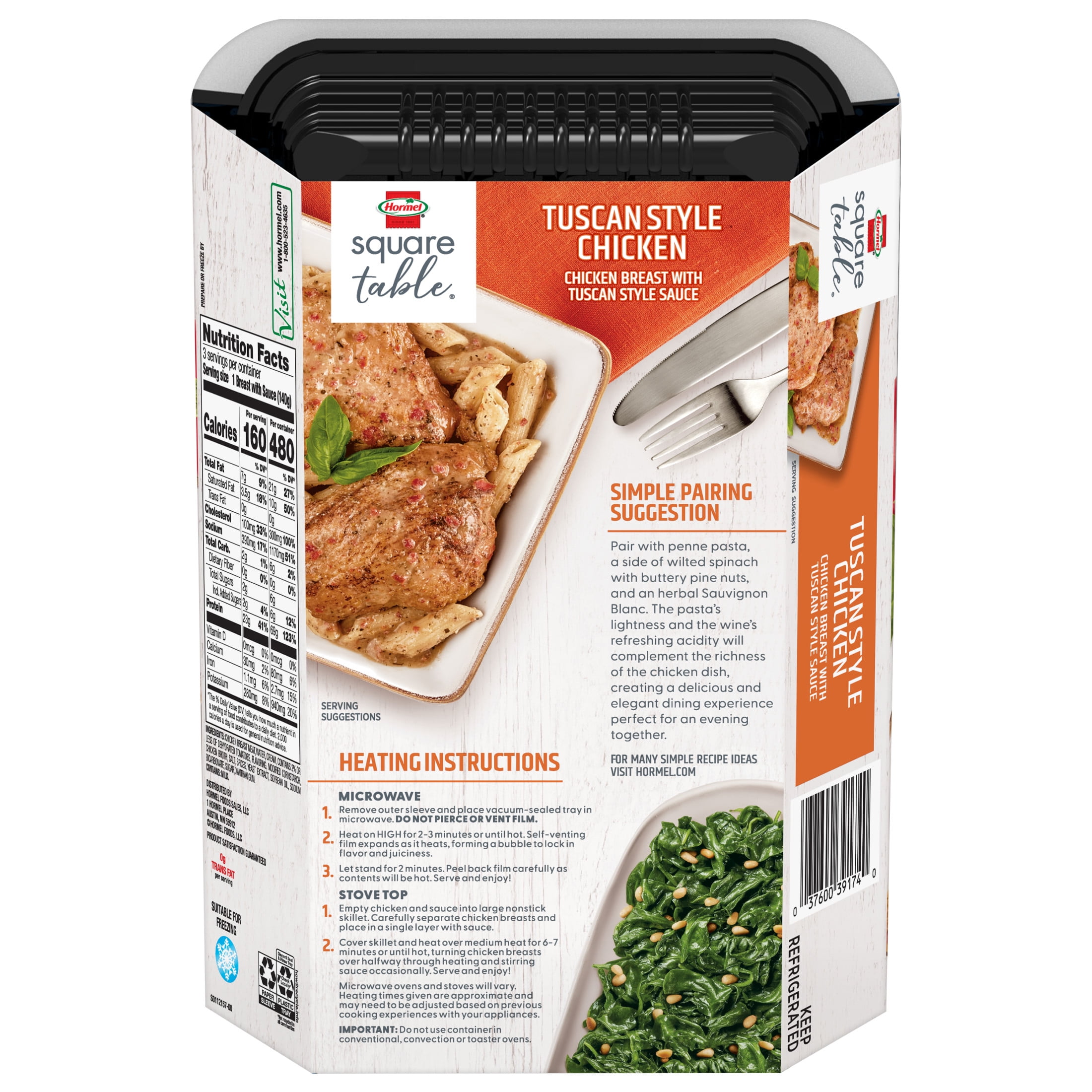HORMEL SQUARE TABLE Tuscan Style Chicken, Refrigerated Entree, 15 oz Tray