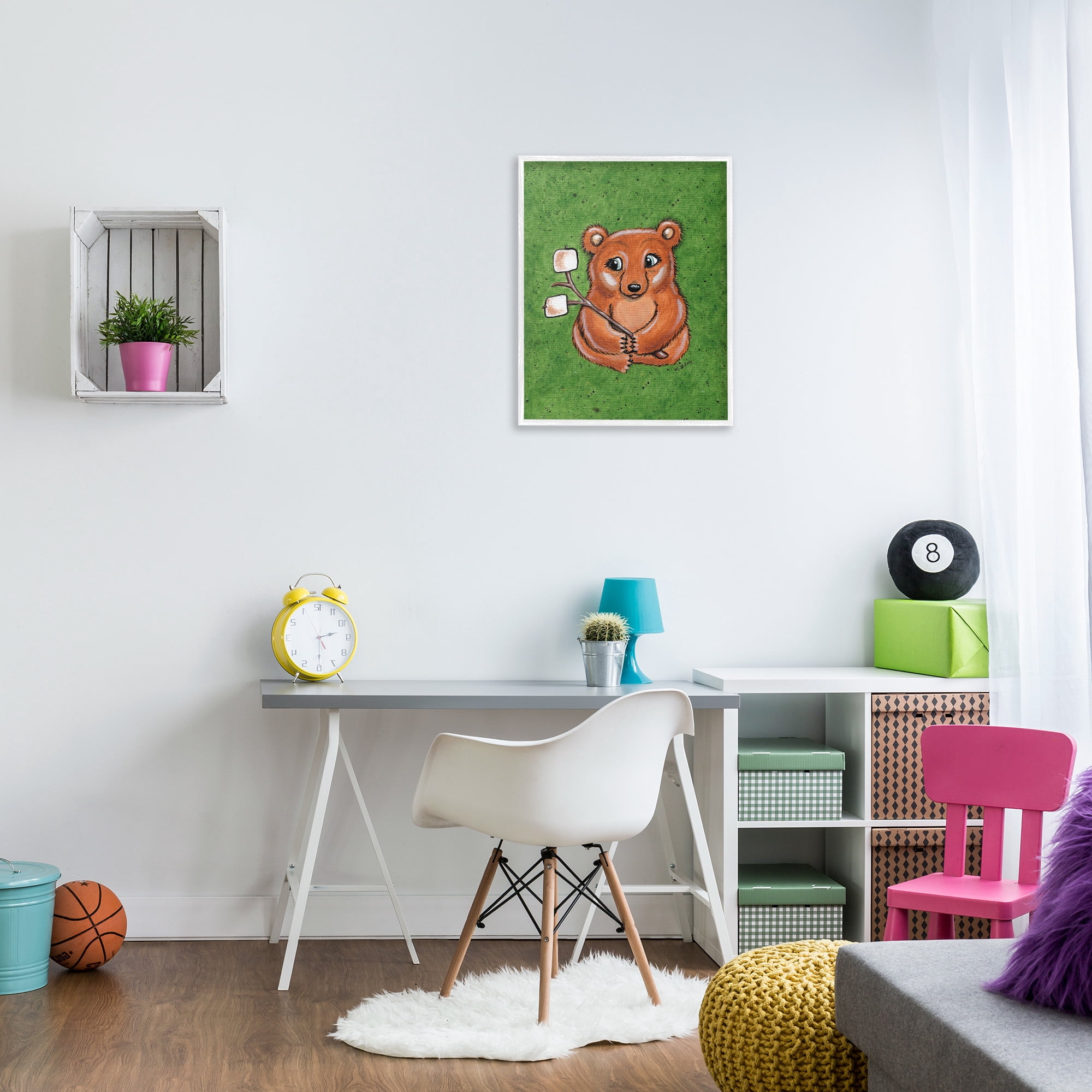 Stupell Industries Bear with S'mores Animals & Insects Painting White Framed Art Print Wall Art, 24 x 30