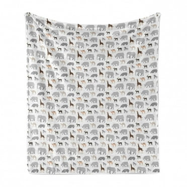 Animal Print Soft Flannel Fleece Throw Blanket, Geometric Fauna Zebra Camel Giraffe Bear Deer Childish Design, Cozy Plush for Indoor and Outdoor Use, 50" x 60", Multicolor, by Ambesonne