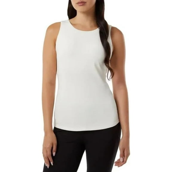 32 Degrees Women's Soft Textured Ribbed Tank Top with Built in Bra Cream XXL