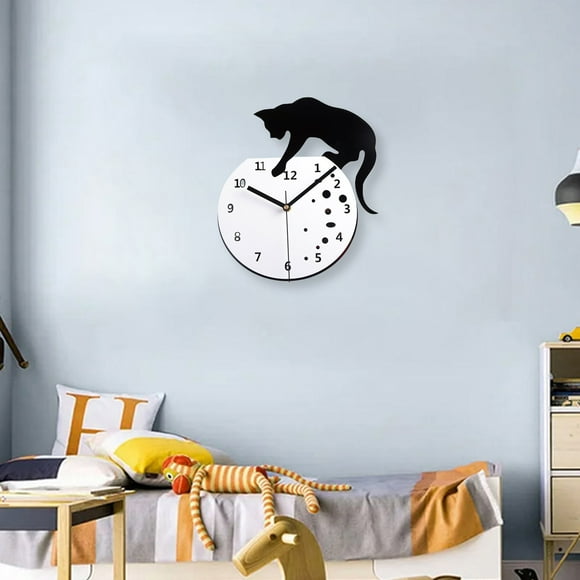 Chat sur un Bocal à Poissons Adorable Horloge Murale Art Horloge Murale Chat et Poisson Maison Chaton Design Moderne Horloge Murale Chat Amoureux des Animaux
