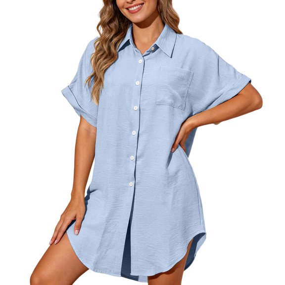 2026 New Women Swimsuit Coverup Swimwear Dress Shirt Button Down Beachwear Bathing Suit Cover Up, Beach Vacation Outfits(Sky Blue,XXL)