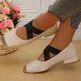 thumbnail image 5 of Women's Low Heel Ballerina Flats Comfortable Crossing Strap Square Toe Shoes Faux Leather Slip On Dress Shoes for Wedding Party Daily Wear White 39, 5 of 7
