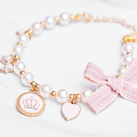 RayMinsino Fashion Pet Necklace Cat Pearl Crown Collar Accessories Ornaments Pet Cat Teddy Collar Pearl Jewelry Collar C43