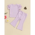 thumbnail image 5 of Baby Girl Summer Outfits Letter Print Short Sleeve T-Shirt and Elastic Flare Pants Cute 2 Piece Clothes, 5 of 10