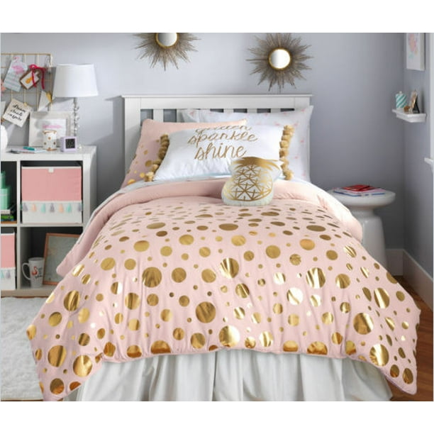 Blush Pink & Gold Teen Girls Reversible Full / Queen Comforter & Shams