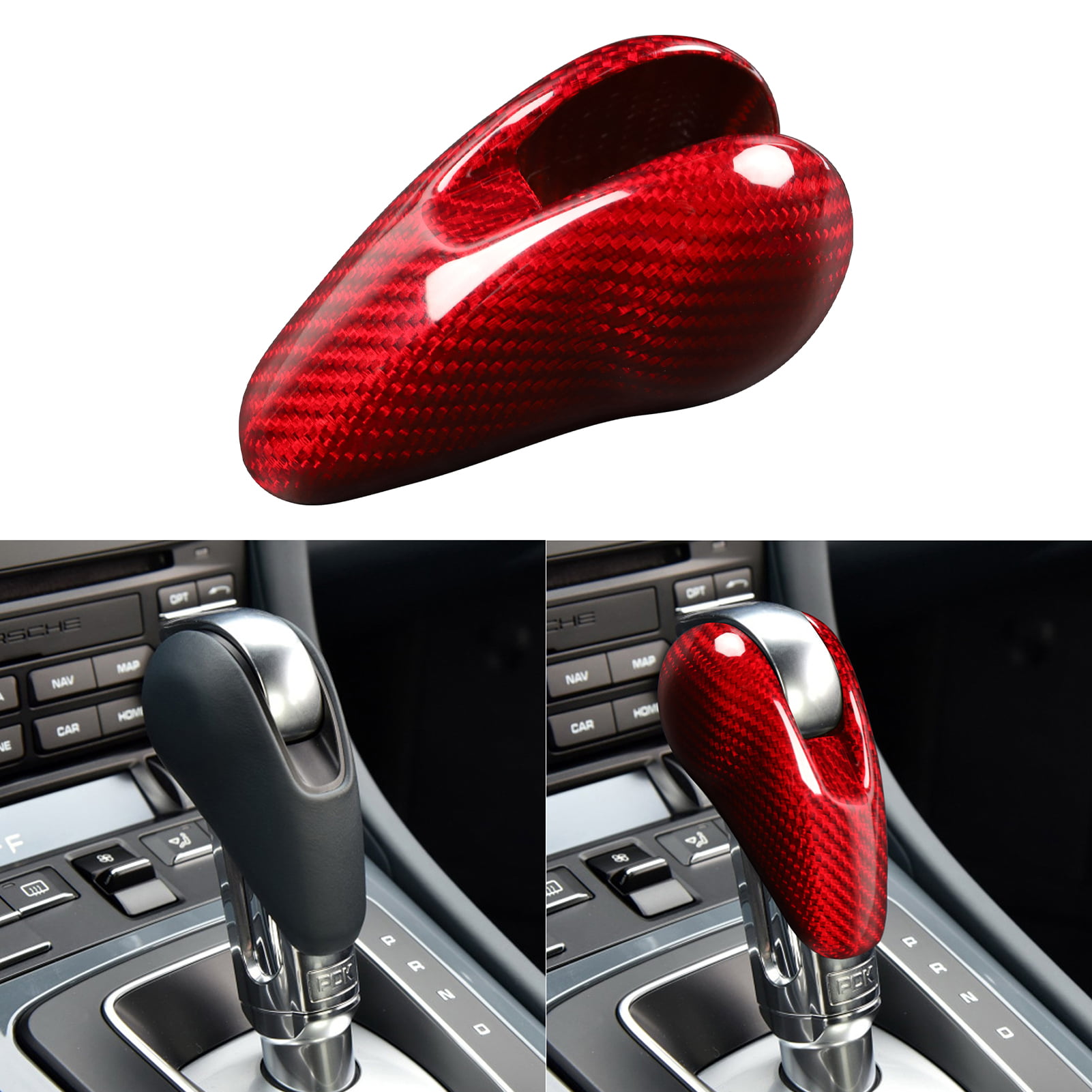 CHEYA Red Real Carbon Fiber Interior Gear Shift Head Cover Trim Car  Accessories for Porsche Macan Panamera Cayman 718 911 Boxster