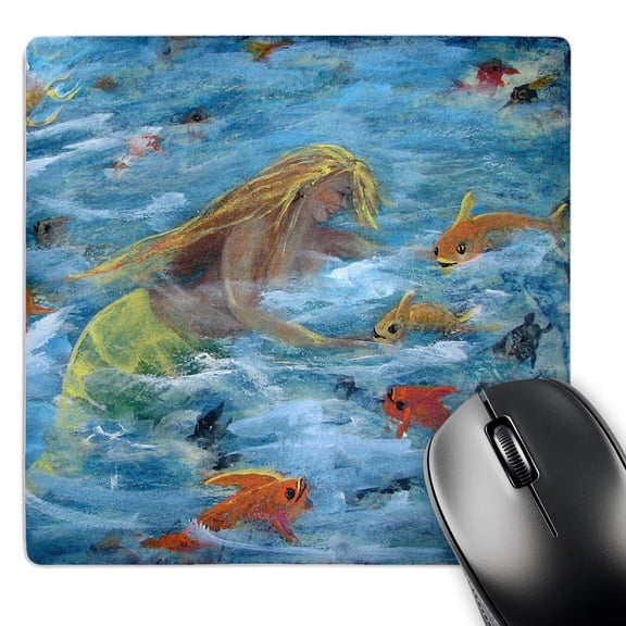 3dRose, Sea Angels, mermaids feed the fish, MousePad