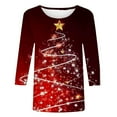 thumbnail image 4 of successthop Christmas Shirts Women Funny Graphic Light Tree 3/4 Sleeve Tops Oversized Crewneck Festival Clothes, 4 of 5