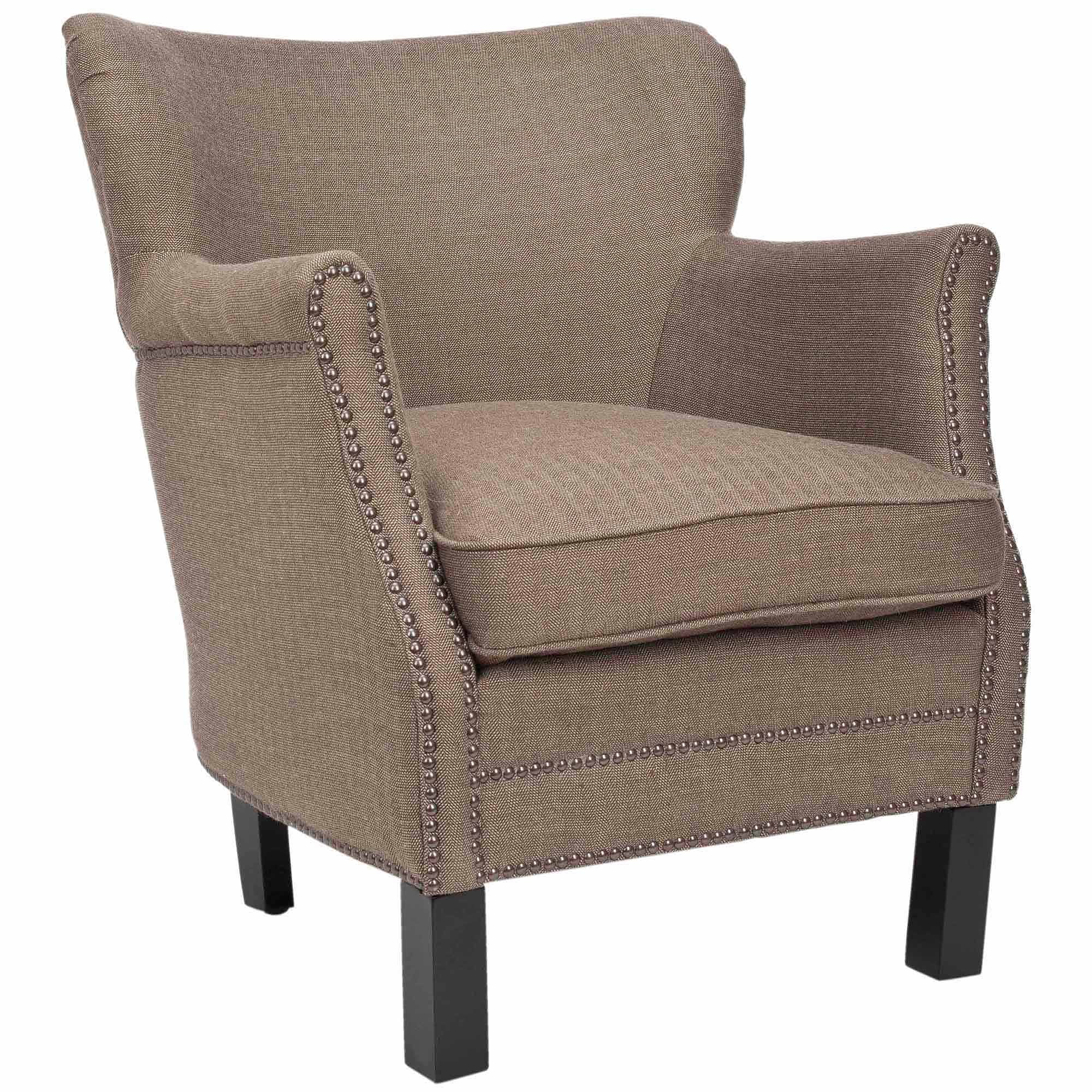 SAFAVIEH Jenny Traditional Glam Upholstered Arm Chair w/ Nailheads, Brown