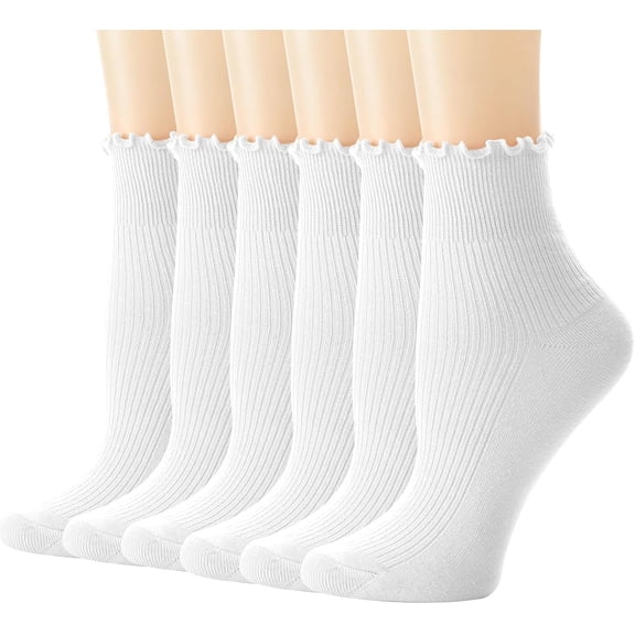 Minzimin Womens Ruffle Socks Cute Frilly Ankle Socks Breathable Cotton Warm Soft Casual Crew Socks for Women 6 Pack