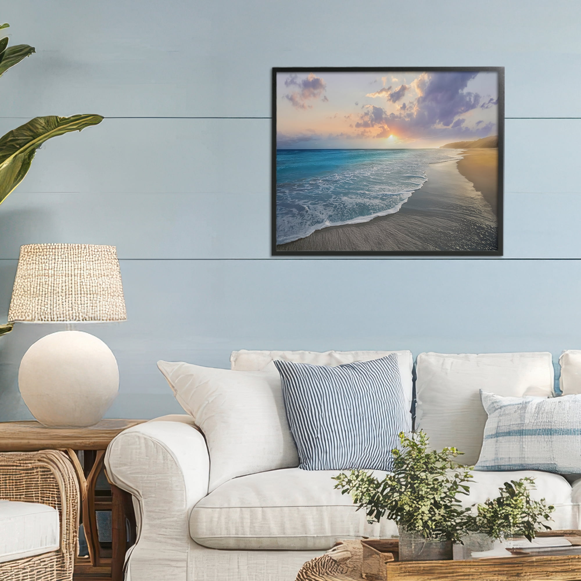 Stupell Industries Sunset over Tranquil Coast Black Framed Giclee Art, design by Mike Calascibetta
