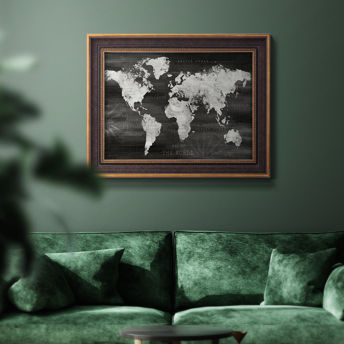 Industrial World Map Premium Framed Canvas- Ready to Hang