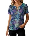 thumbnail image 5 of Erwazi Women's Short Sleeve Printed Blouse Zip V Neck Trendy Relax Fit Pullover Summer Casual Tops, 5 of 6