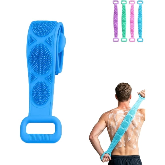 Silicone Body Scrubber Belt, Double-Sided Long Handle Back Scrubber for Shower, Exfoliating Bath Brush Strap for Full Body Cleaning