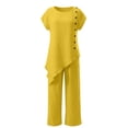 thumbnail image 3 of NMMUED Summer 2 Piece Sets for Women Side Button Shirts Wide Leg Pants Outfits Resort Wear Lounge Matching Suits Yellow L, 3 of 6